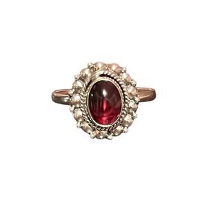Sterling Silver Genuine Garnet Cabochon Ring Size 8
